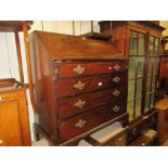 19th Century mahogany bureau, the fall front enclosing a fitted interior above four long graduated