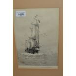 Roland Langmaid, signed etching, sailing vessel on the open sea, 10ins x 7ins