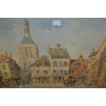 Pierre Le Boeuff, pair of watercolours, Continental street scenes, signed, 11ins x 14ins, gilt