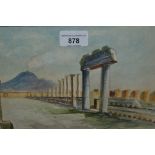 Small 20th Century watercolour of ruins, signed Gallo Giovanni, dated 1944, 6.5ins x 10ins, circular