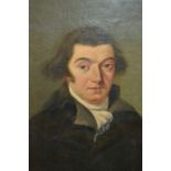 Early 19th Century oil on canvas, half length portrait of a gentleman, unframed, 25.5ins x 19ins