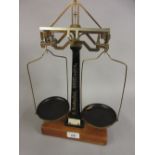 Pair of unusual balance scales in lacquered brass and cast iron, inscribed F. Sartorius on a