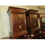 Pair of reproduction mahogany three drawer bedside cabinets together with a headboard