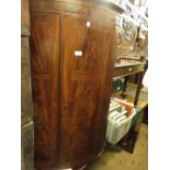 19th Century mahogany and line inlaid two door bow front hanging corner cabinet
