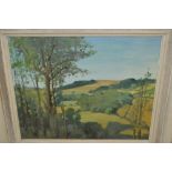 Attributed to Harold Yates, mid 20th Century oil on wooden panel, landscape entitled ' August