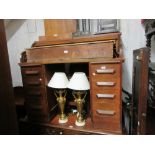 20th Century oak roll top pedestal desk with wooden handles