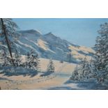 Oil on canvas, mountainous snow scene, signed Schafer, oil on board, winter lake scene, signed