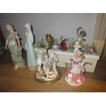 Quantity of various porcelain figures including: Wallendorf and Staffordshire Mostly unmarked except