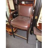 Pair of brown upholstered simulated leather bar stools, another similar and a smaller cream