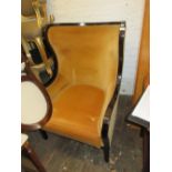 Late 20th Century velvet upholstered armchair with loose cushion on square tapering supports (at