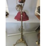 Art Nouveau brass adjustable column, standard lamp with a copper well (converted to electricity),