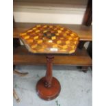 Early 19th Century Tunbridge ware hexagonal top wine table on a baluster turned column and
