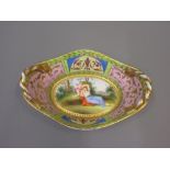 19th Century Vienna porcelain oval bowl painted with a lady and cherub, signed with beehive mark