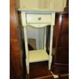 Pair of cream and blue painted bedside tables together with a matching rectangular bijouterie type