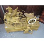 19th Century French ormolu chariot clock with figure surmount and drawn by two winged horses, the