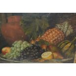 19th Century oil on canvas, still life study of fruit, 15ins x 19ins, gilt framed