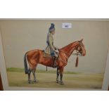 Indian school watercolour and body colour, portrait of a cavalry officer on horseback, inscribed