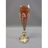 19th Century Bohemian white overlaid ruby glass vase with floral painted and gilded decoration (