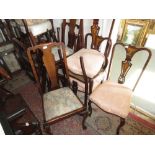 Set of four 20th Century mahogany Queen Anne style dining chairs having floral upholstered drop-in