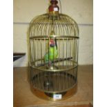 Gilt brass bird cage containing a taxidermy bird
