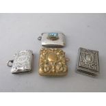 Small silver vesta case, together with two silver plated vesta cases and a brass vesta case