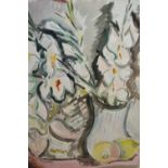 Pair of unframed watercolours, still life studies with flowers, both monogrammed, 22ins x 15ins