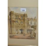 T. Cowlishaw, 19th Century watercolour, Canterbury Cathedral gate with figures in the street,