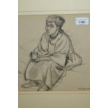 John Melville signed charcoal drawing, portrait of a seated lady, 11ins x 10ins