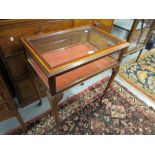 Reproduction mahogany and satinwood bijouterie cabinet raised on cabriole supports