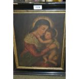 18th / 19th Century oil on oak panel, portrait of the Madonna and Child, 13ins x 10ins Quite dark