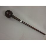 19th Century African hardwood knobkerrie, the tapering handle with metal wire binding to the upper