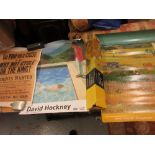 Unframed David Hockney poster (creased), together with two other posters, one from Van Gogh