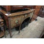 George III mahogany and satinwood crossbanded bow front sideboard, the centre drawer flanked by