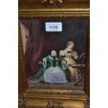 Two framed 19th Century watercolours, interior scene with two figures taking wine, and mother and