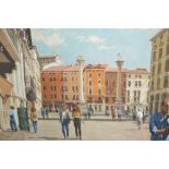 Kin Law, oil on board, figures in St. Marks Square, Venice, 15ins x 19ins, framed