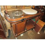 20th Century flambe trolley with single ring burner and steel and marble top