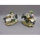 Pair of late 19th or early 20th Century Continental porcelain groups of figures with donkeys and