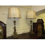 Pair of 20th Century French Empire style patinated metal table lamp bases with tapering columns