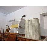 Lloyd Loom type painted tub chair and a matching linen basket