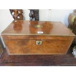 Large 19th Century burr walnut and brass inlaid fold-over writing slope having coromandel and