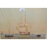 19th Century watercolour, three masted sailing ship and other boats, together with Limited Edition