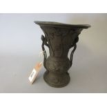 Japanese brown patinated bronze two handled flared rim vase