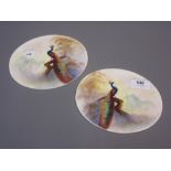 Pair of oval Crown Staffordshire plaques painted with pheasants
