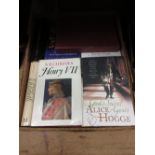 Box containing a quantity of Royalty history related books including ' Henry VII ', ' Queens of