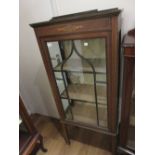 Edwardian mahogany inlaid single door display cabinet on square supports