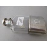 Late Victorian silver and glass hip flask Couple of dents to the lid otherwise in good condition.