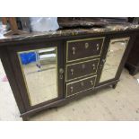 20th Century marble topped side cabinet with central drawers flanked by mirrored doors on low