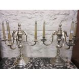 Pair of good quality 20th Century silvered metal three light table lamps in the form of 18th Century