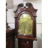 George III mahogany longcase clock, the arched hood with swan neck pediment above shaped line inlaid