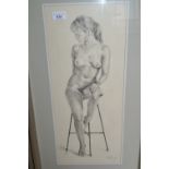 Franco Matania, pencil drawing, study of a seated female nude, 21ins x 9ins in a silvered frame,